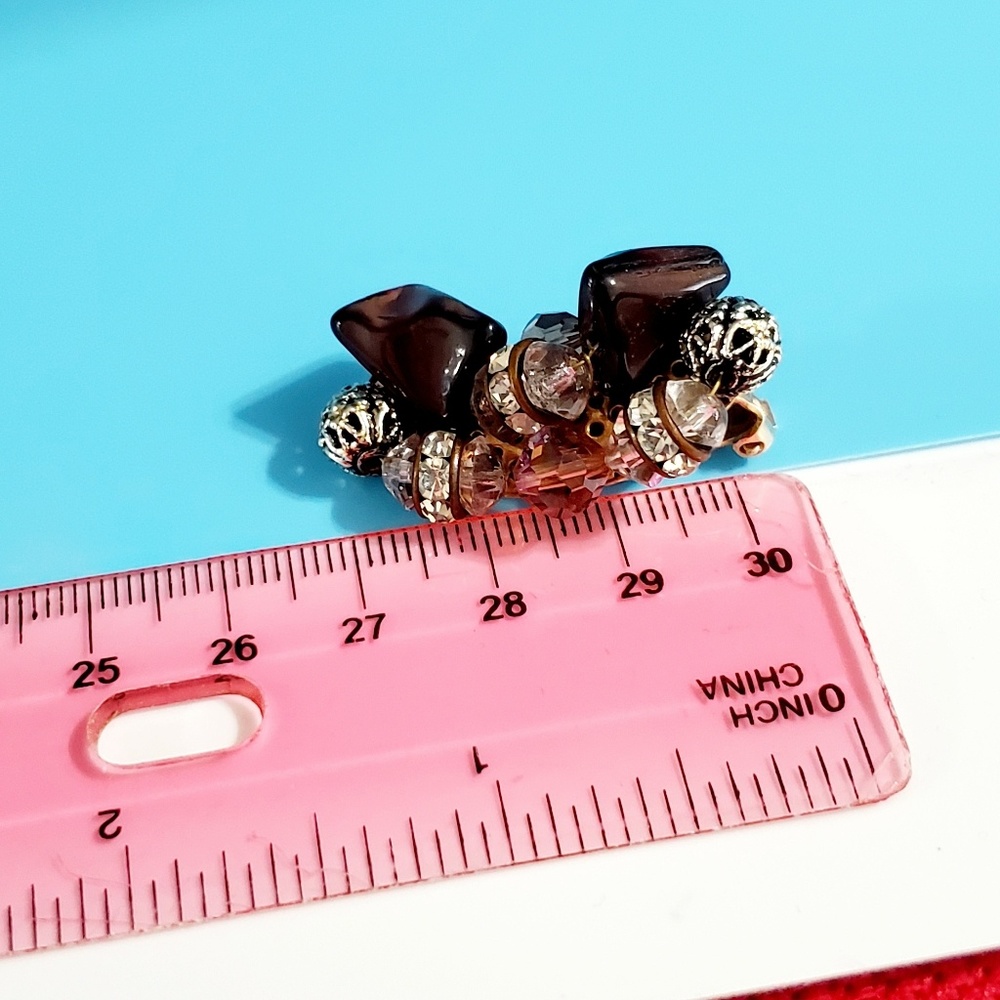 Faux topaz Tiger's Eye rhinestone clip on earrings Vintage Goldtone 60s Retro - Picture 6 of 6